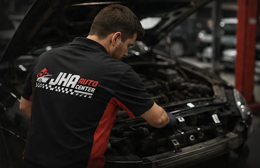 Mecânico da JHA Auto Center em atendimento